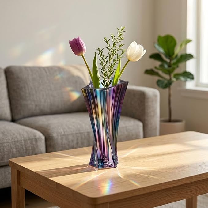 Crystal Glass Vase – Heavy Crystal Vase for Flowers with Weighted Bottom, Thick Durable Decorative Vases for Modern Home Decor, 9.8″ 3.5lb Clear Centerpiece (Heavy Color X 2)