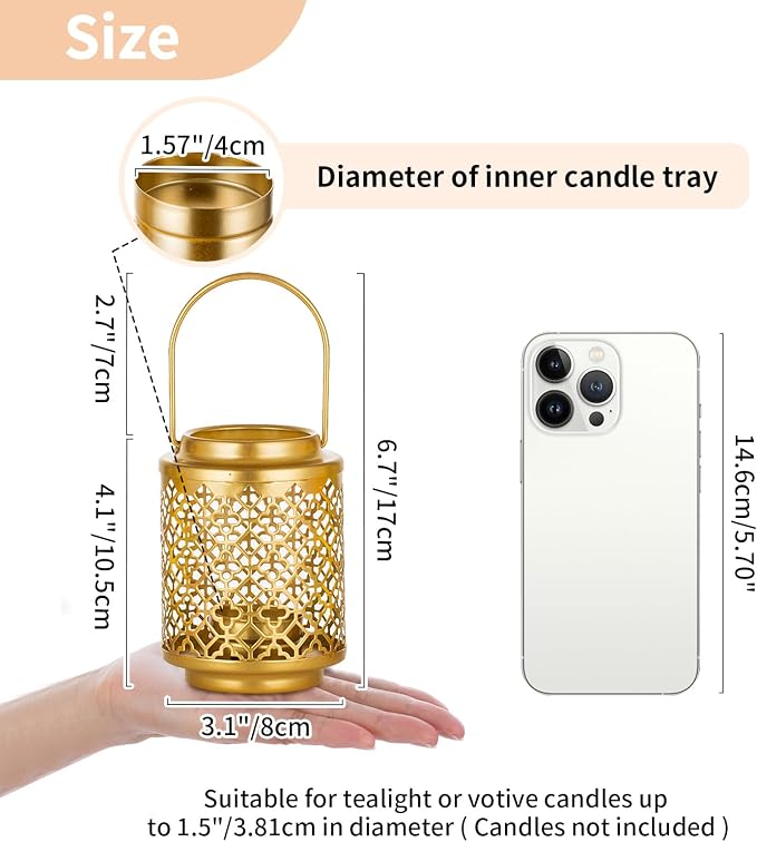 NUPTIO Decorative Candle Lanterns Gold, 2 Pcs Tea Light Candles Holders