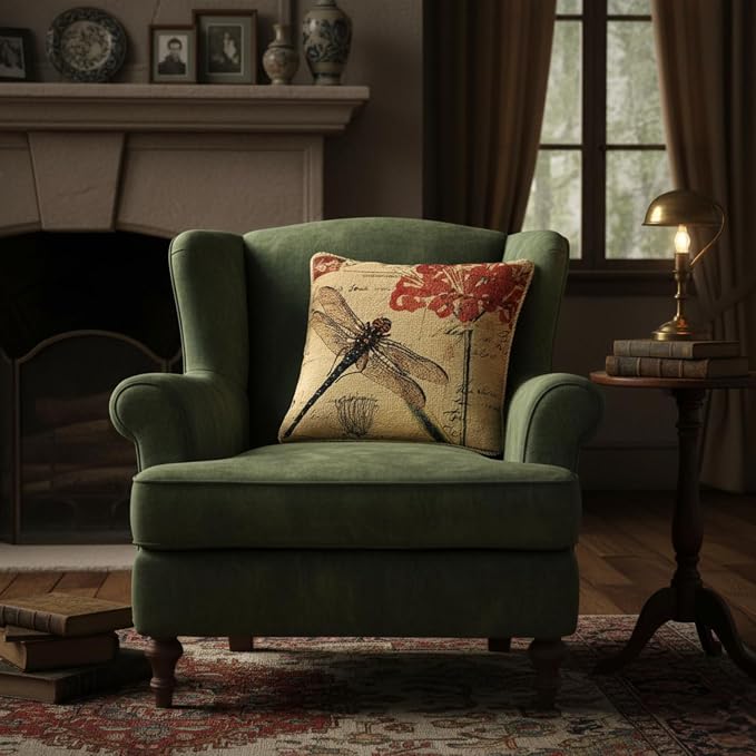 Tache 2 Piece 18 x 18 inch Square Exotic Vintage European Fly High Dragonfly Decorative Cushion Pillow Throw Cover Set