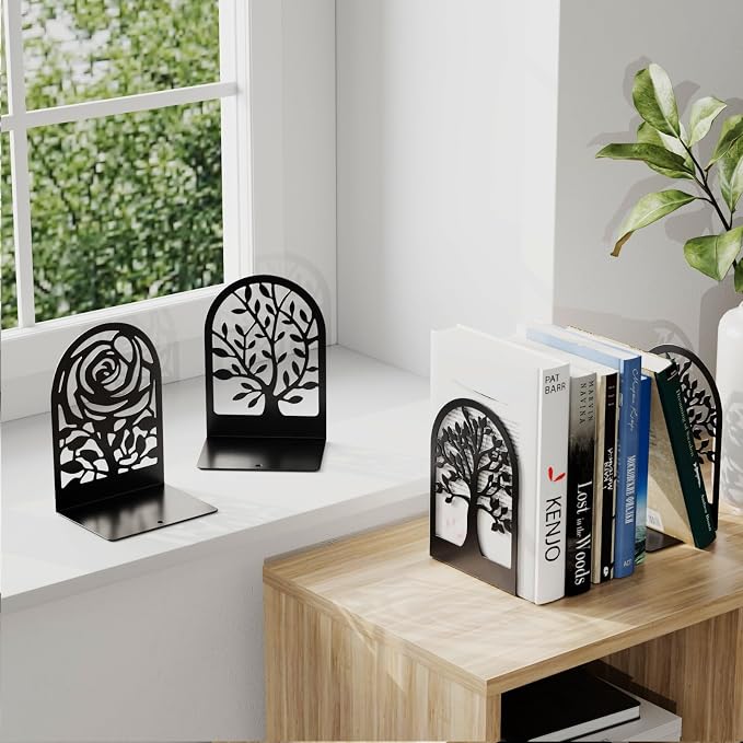 MaxGear Decorative Book Ends, Heavy Duty Bookends for Shelves, 3 Pairs | 6.89 x 4.89 x 3.54 Inch,Heavy Duty Support,Non-Skid Pads,Metal Finished,Scratch Resistant,Stable Support,Space Saving