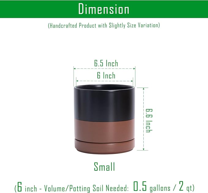 D'vine Dev 6.5 Inch Ceramic Planter Pot, Black/Tan, 94-O-C-7 | Modern Cylinder Design, Drainage Hole & Saucer Included, Stable Structure, Elegant Home Accent