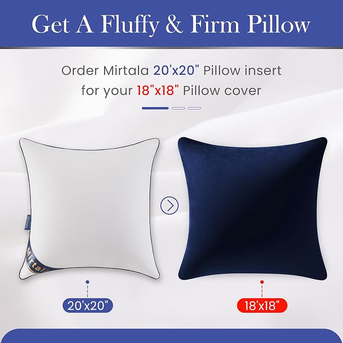 Mirtala 20"x20" Pillow Inserts Set of 2 with 100% Cotton Cover Decorative Square Throw 20" Pillows Living Room, Sofa, Couch, and Bed-White