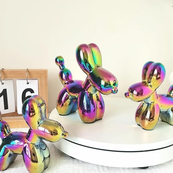 Ceramic Colorful Balloon Dog Decor,Balloon Animal Statue(Small)