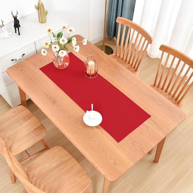 Faux Linen Small Table Runner Water Resistant 13 x 36 in, Red | Farmhouse Short Table Runners, Coffee Table Runner, Dresser Runners for Bedroom, Living Room, Kitchen, Dining, Party