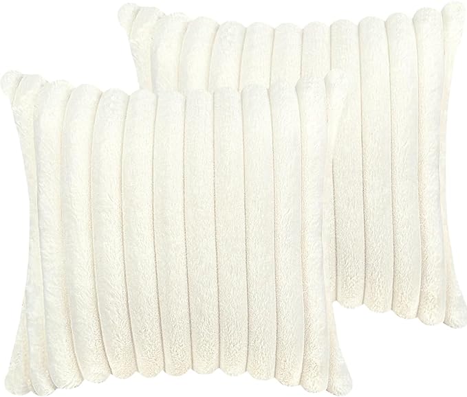 COTEY 24x24 Decorative Faux Fur Throw Pillow Covers Set of 2- Cream White