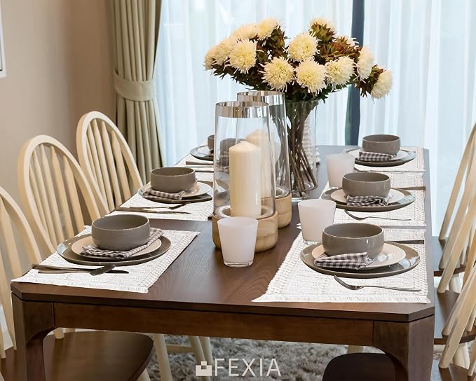 FEXIA Beige Boho Placemats Set of 6 Table Mats Farmhouse Home Dining Decor | 12x20" Place Mat Set of 6 Macrame Table Decor Farmhouse Burlap Placemats for Home Dining Table Centerpiece Home Decorations
