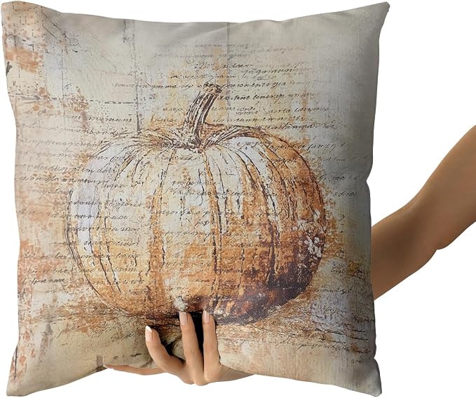 Giwawa Autumn Pillow Covers Set of 2 20x20 Inch- Vintage Fall Pumpkin Maple Leaf Decorative Cotton Throw Pillow Cases- Rustic Farmhouse Thanksgiving Cushion Covers for Sofa Porch Bed Season