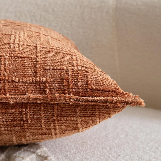 MADIZZ Pack of 2 Chenille Throw Pillow Covers 18x18 Inch Rust Soft Neutral Decorative Throw Pillows for Couch Sofa Boho Accent Cushion Covers Modern Farmhouse Home Decor for Bedroom Living Room