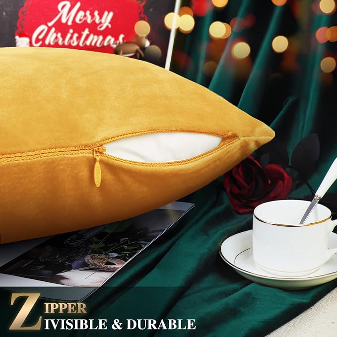 BRAWARM Christmas Pillow Cover 20 X 20 Inches, Gold Reindeer Embroidered Pillow Cover, Soft Velvet Decorative Throw Pillow for Couch Bed Sofa Living Room Home