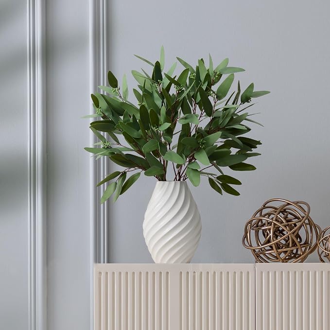 Ziwon Artificial Eucalyptus Stems, 32 inches, 4 Packs | Real Touch Faux Greenery, For Vase Decor, Realistic Fake Branches