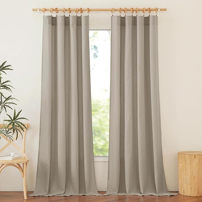 NICETOWN Rod Pocket & Back Tab Thick Flax Semi Sheer Linen Curtains, Privacy with Light Filtering Panels for Home Decor, Taupe, W55 x L95, 2 Panels
