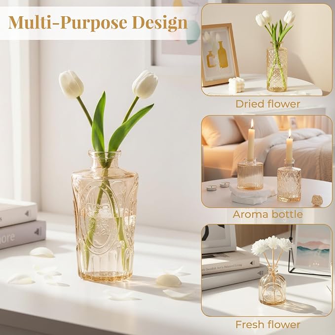 BEAHOT Bud Vase in Bulk - Flower Vases for Wedding Decorations, Glass Vase for Table Decorations, Small Vase for Home, Mother's Day, Centerpieces, Party, Office (32pack,Gpld)