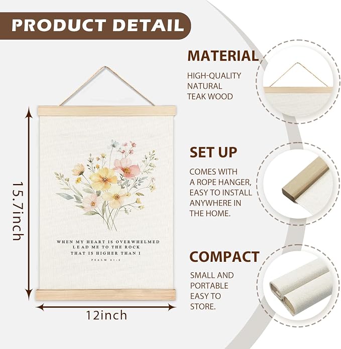 LZYRF Boho Floral Christian Wall Decor, Psalm 61:2 Bible Verse Religious Wall Decor for Church Prayer Room Office, 12x16 Inch