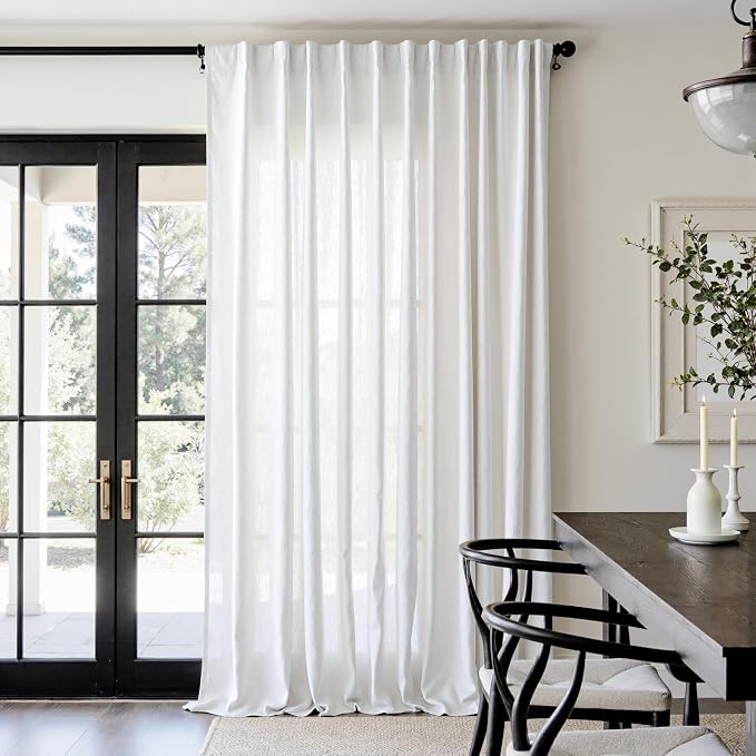 jinchan Linen Curtains Light Filtering Back Tab 100x108 Inch 1 Panel White | Semi Sheer Curtains 108 inch length for Bedroom Living Room, Modern Farmhouse Drapes with Rod Pocket, Natural Boho Curtains