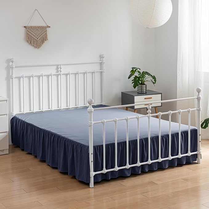 Bed Skirt Twin Size Ruffled Bed Skirts with Split Corners | 18 Inch Drop Dust Ruffle Bed Skirt with Platform, Blue