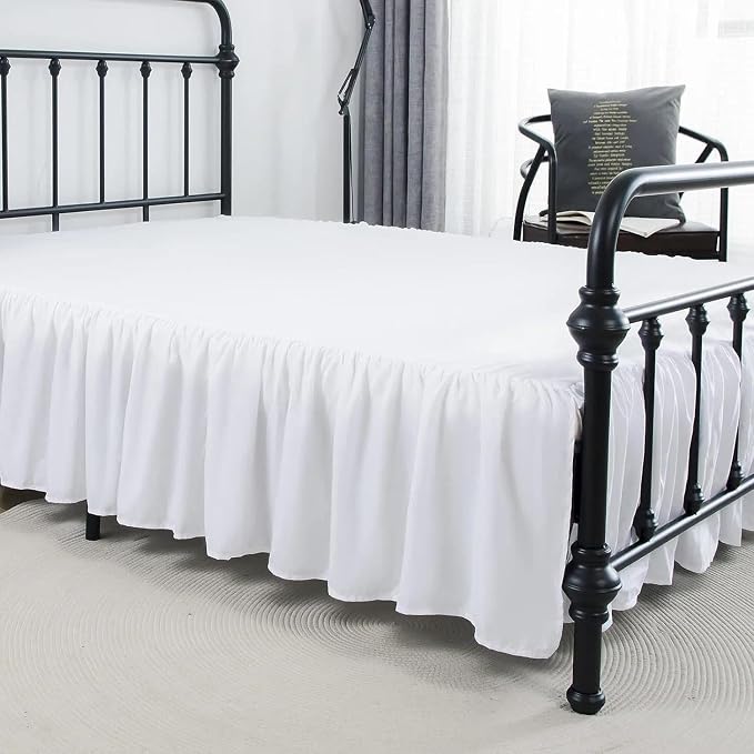 Bed Skirt Twin Size Ruffled Bed Skirt with Split Corners | 15 Inch Drop Dust Ruffle Bed Skirt with Platform, White