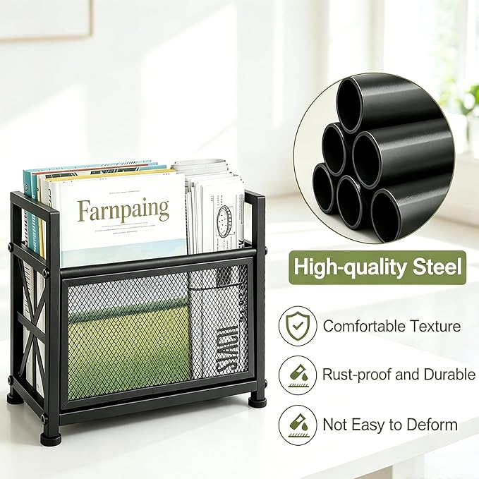Large Magazine Rack Floor Stand, Metal Black Magazine Holder Floor,14" Mesh Magazine File Holder Storage Basket Shelf Box Bin Folder Organizer for Magazines, Books, Newspapers, Tablets