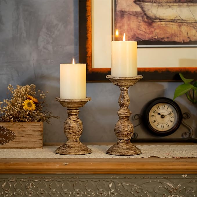 Sziqiqi Vintage Pillar Candle Holders Distressed Metal Candleholder Set