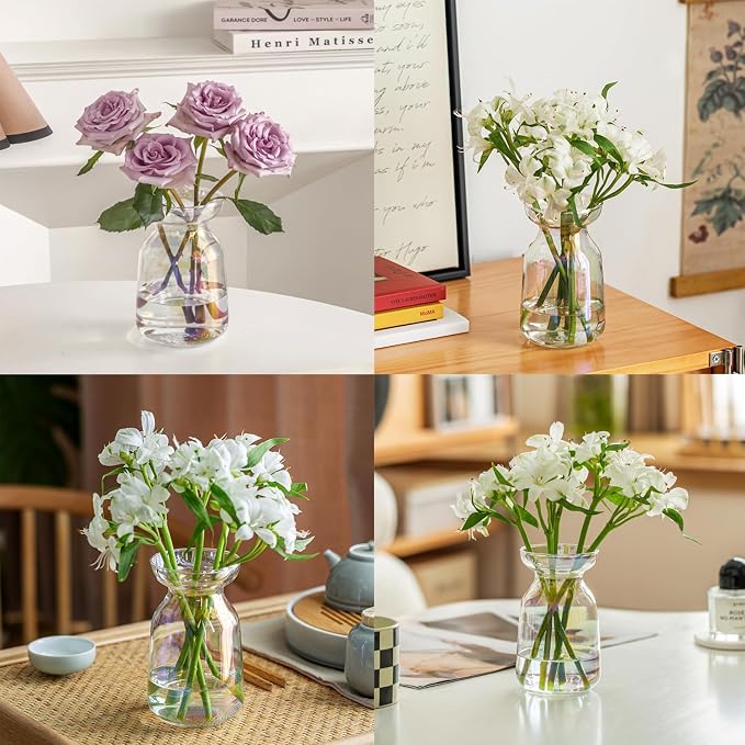 Gute Glass Vases for Decor,Modern Iridescent Flower Vase Centerpiece,5.9in | Premium Glass,Sturdy Thickened Base,Smooth Polished Rim,Wide Opening,Tapered Neck Design,For Living Room Kitchen Office