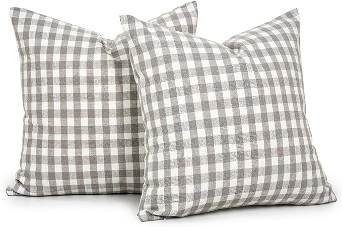 Grey Gingham Euro Pillow Sham Covers 26x26, Extra Large Gray Pillow Covers | 26 x 26 Gray Grey European Pillow Covers, Extra Large Pillow Cases, Decorative Pillow Covers, Cojines Decorativos Para Cama