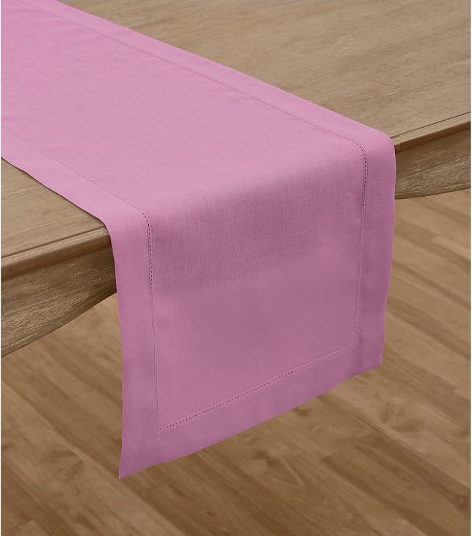Solino Home 100% Linen Table Runner Violet, Classic Hemstitch 14 x 90 in | Table Runners for 6-8 seater dining tables, hallway tables and consoles | soft plain weave | Pure Linen | OEKO-TEX Certified