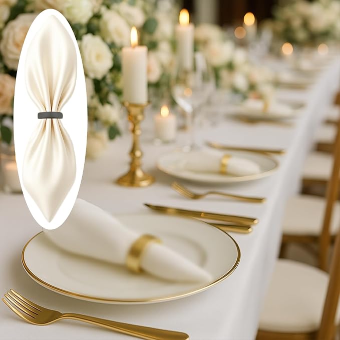 12 Pcs Stainless Steel Napkin Rings - Black Napkin Holder(Semicircle) | Matt Gold Napkin Holder Buckles for Table Kitchen Dinner Party Wedding Christmas Party
