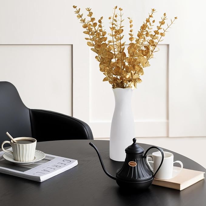 18pcs Gold Eucalyptus Stems Greenery Stems Fake Leaves Artificial Flowers Bouquet Faux Branches Centerpiece Flores Plants for Home Party Decor Wedding Decoration