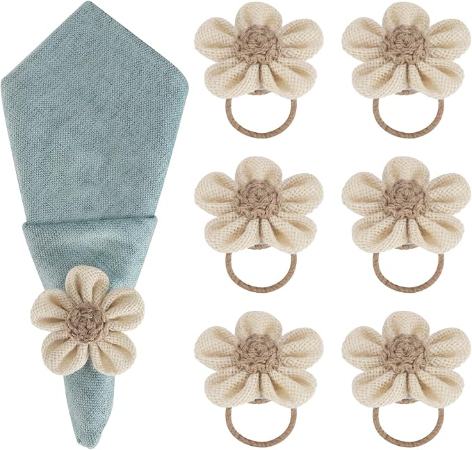 Napkin Rings Set of 6 Handmade Rustic Napkin Rings Reusable Boho Napkin Ring for Elegant Dining Table Decoration Perfect for Christmas, Thanksgiving, Wedding, Holiday, Everyday Use