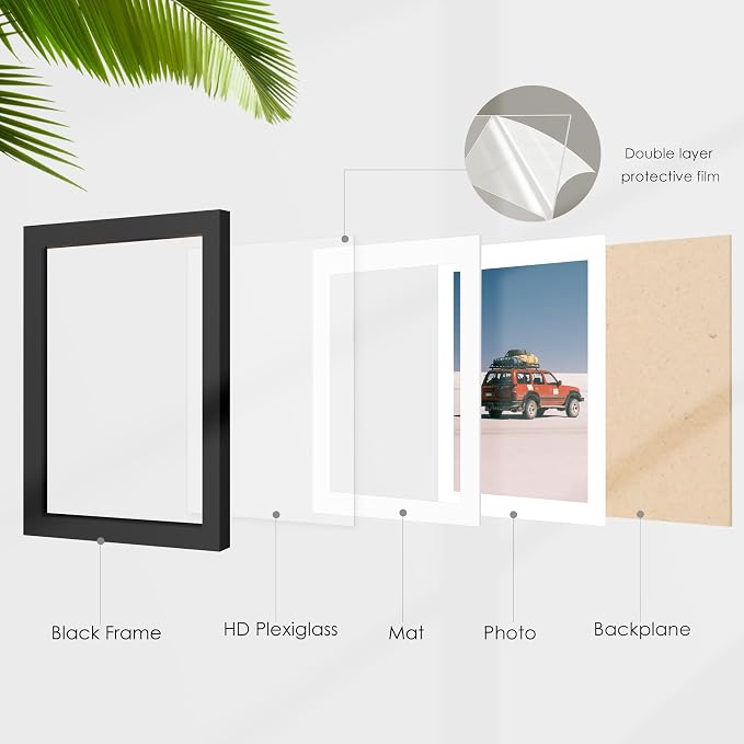 12x12 Picture Frame Sef of 10, for Wall Gallery Decor, Black | Display Pictures 8x8 with Mat or 12 x 12 Without Mat, Photo Frame Collage for Wall Mounted