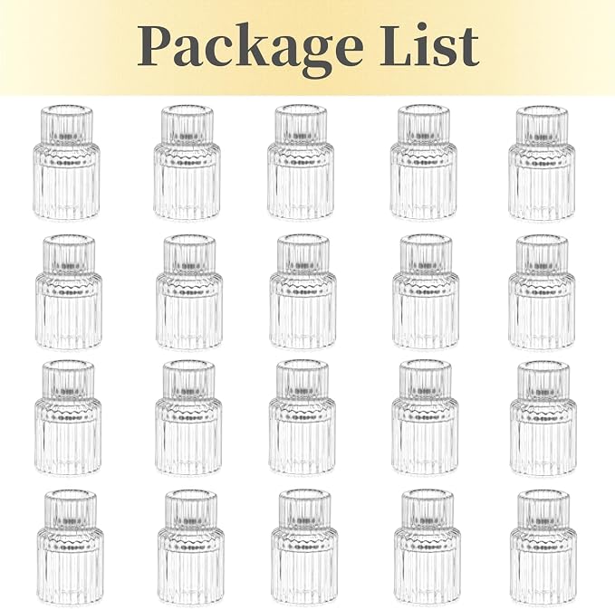 Hewory Taper Candle Holders Bulk, 20PCS Clear Glass Candlestick Holders | For 0.86" Taper Candles, Ribbed Candle Sticks Holder Decor, Wedding Table Centerpiece Bridal Showers Christmas Home Decor