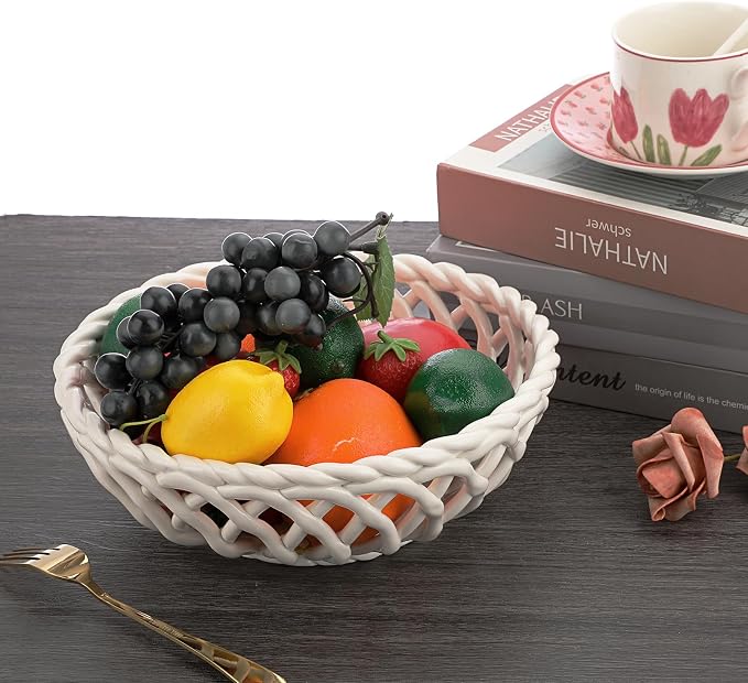 OwnMy Ceramic Fruit Bowl for Kitchen Counter, Round Ceramic Fruit Basket