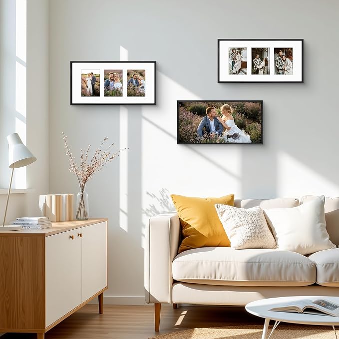 Golden State Art 10x20 Collage Frame w/Mat for 3 5x7 Photos Black 1 Pack
