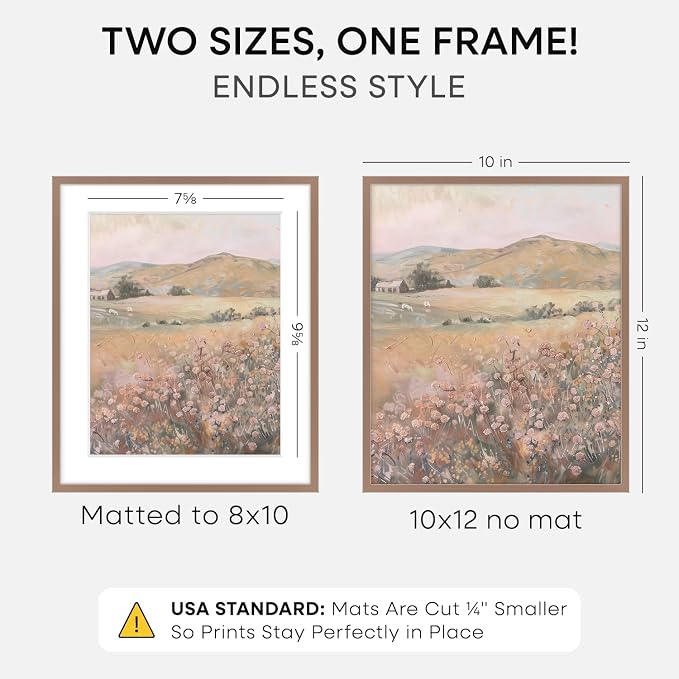 Homeforia 10x12 Mocha Picture Frame, High-End Metal, 8x10 Mat, Glass