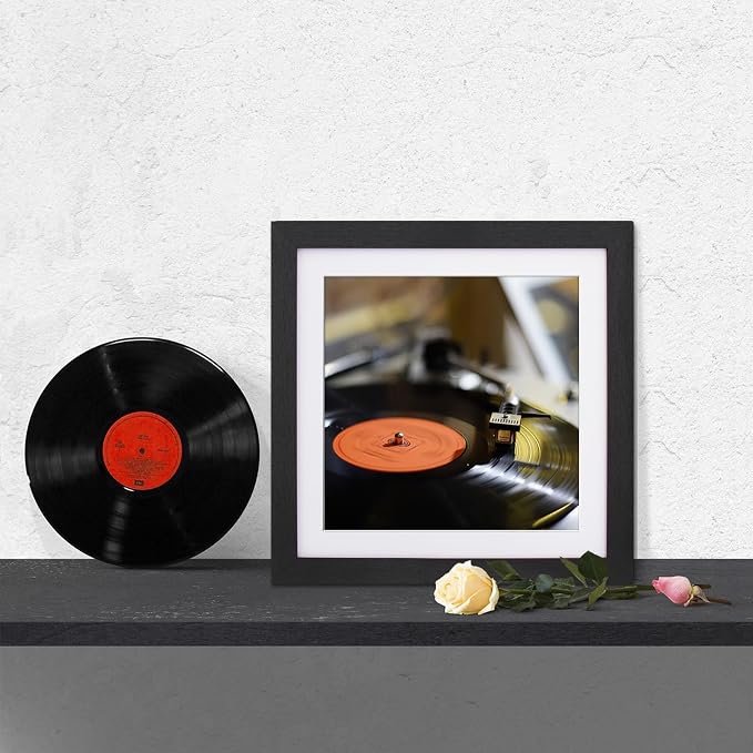 12x12 Picture Frame Black,10x10 Mat,Tempering Glass,Engineered Wood
