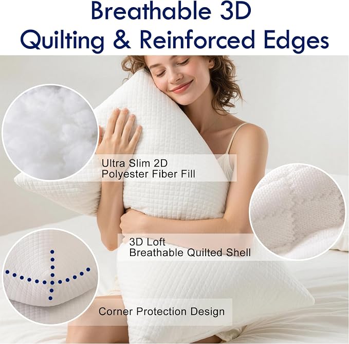 HITO Hotel Pillows Bed Pillows Queen Size Set of 2-100% Virgin Material Down Alternative Pillow - Soft Support for Back, Stomach, Side Sleepers