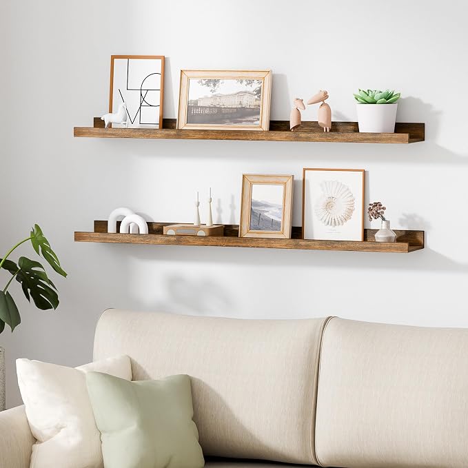 upsimples Floating Shelves for Wall Decor and Storage, Brown, 6Pcs 35.5''