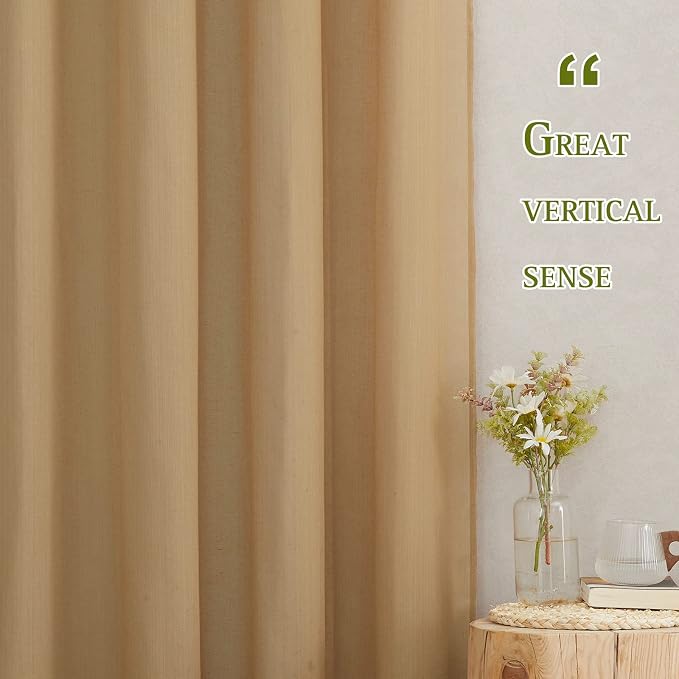 NICETOWN 45 inch Curtains Linen Sheer Textured, Grommet Semi Sheer Linen Curtains & Drapes Privacy with Light Filtering for Nursery/Kitchen, Desert Yellow, W52 x L45, 2 Panels
