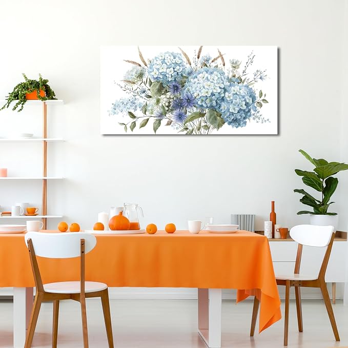 VEAEE Blue Hydrangea Botanical Canvas Prints Painting Abstract Artwork 20"x 40" Living Room Wall Decor