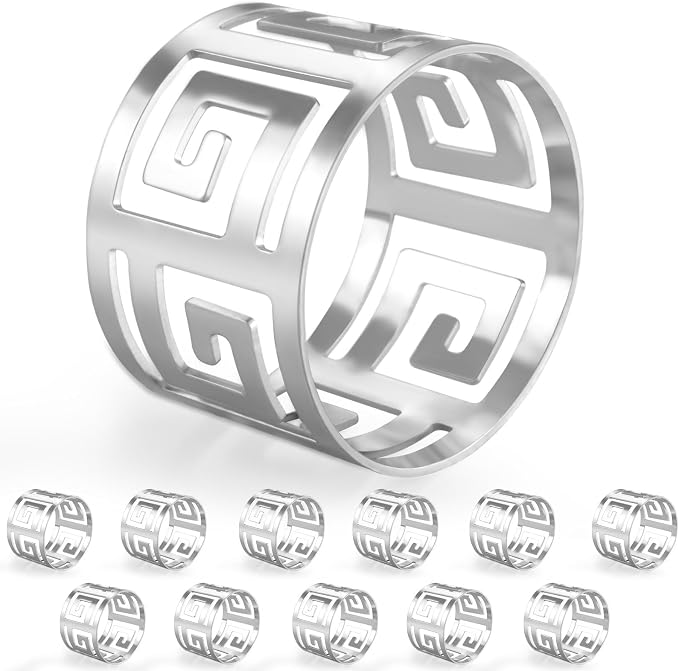 Hollow Out Design Napkin Rings Holder, Silver, Set of 12 | Luxurious Hollow Out Design, Exceptional Craftsmanship, For Wedding Dinning Birthday Parties