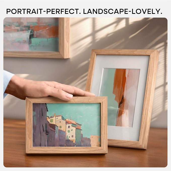 Homeforia 8x8 Natural Oak Picture Frame, High-End Wood, 6x6 Mat, Glass