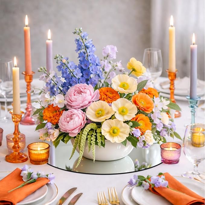 12 Pack Round Mirrors for Table, 10" Round Mirrors for Centerpieces Circle Mirror Centerpieces for Tables Flowers Plates for Candle Craft DIY Birthday Wedding Home Wall Decor