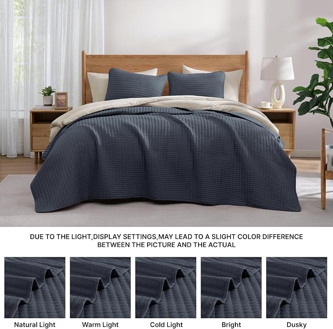 King Size Quilt-Lightweight Blue Grey Bedspreads King Quilt Bedding Set | Soft Coverlet with 2 Pillow Shams for All Seasons, Suitable for Bed, Couch, 3 Pieces, 106"x94"