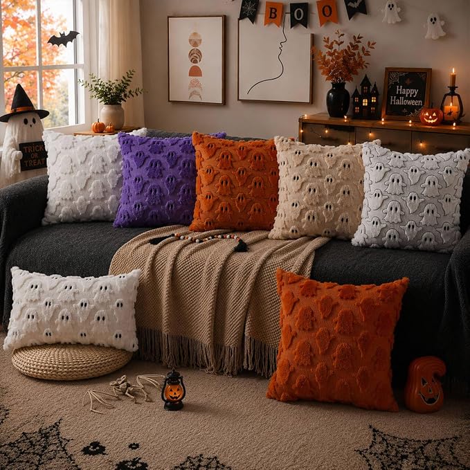 DFXSZ Halloween Pillow Covers 20x20 inch 2Pcs Beige Ghost Halloween Decor