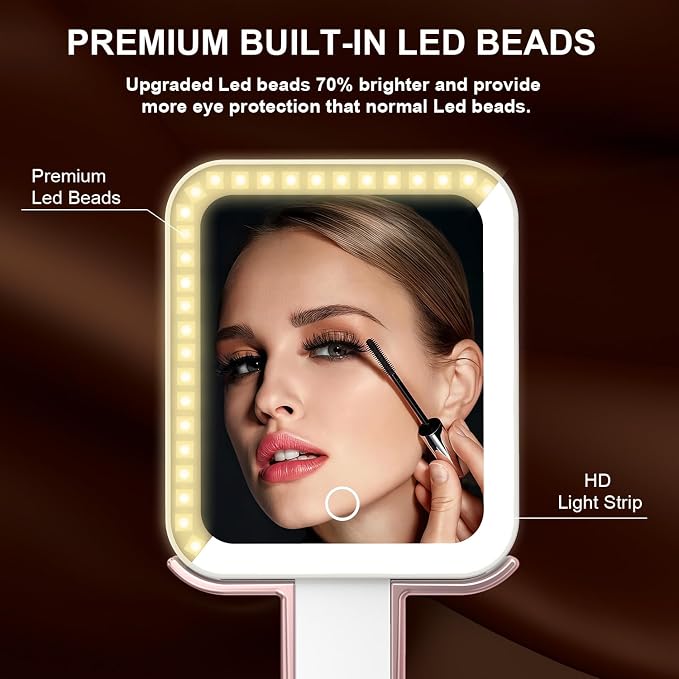 Mocado Travel Makeup Mirror with Light, 1x/10x Magnifying Mirror With Light, 3 Colors Lighted Magnifying Mirror, 2000mAh Rechargeable Lighted Makeup Mirror, Dimmable Touch, Memory Function (Rose Gold) | Double Sided Travel Mirror with 3 Color Light,Dim...