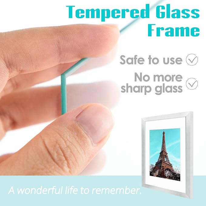 Frametory 11x14 Silver Picture Frame with Real Glass Mat for 8x10