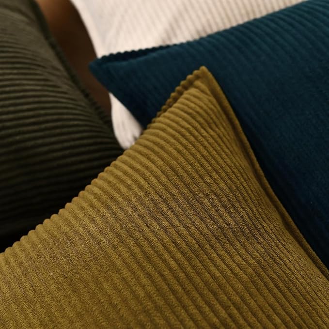 Pack of 4 Throw Pillow Covers Corduroy 20x20 Inch,Green Brown | Decorative Velvet Couch,Summer Cases Square,Farmhouse Boho Cushion Covers for Sofa Bed Living Room Home Decor & Office