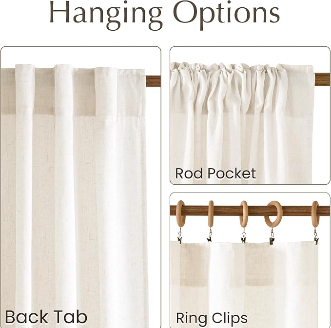 NICETOWN Semi Sheer Vanilla Curtains 84 inches Long, Rod Pocket & Back Tab Light Filtering Window Treatments Privacy Added Drapes for Living Room, W55 x L84, 2 Panels