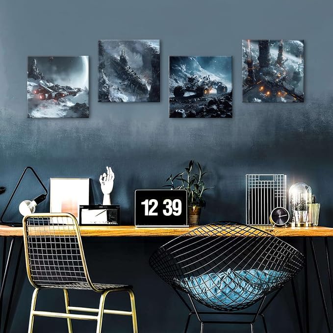 4Pcs Outer Space Room Decor for Boys Alien Planet Astronaut Wall Decor Galaxy Picture Marvel Room Canvas Painting Cosmic Poster Science Fiction Artwork Living Room Modern Home Decoration 16x16"