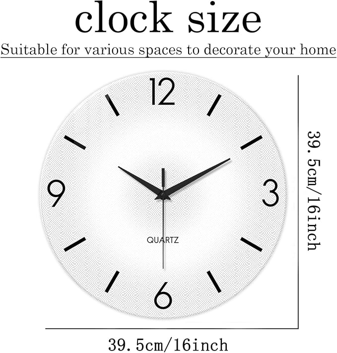 XFM Modern Simple Wall Clock 16 Inch White Minimalist | Silent Non-Ticking Battery Operated Big Size Simple Analog Decorative for Living Room Kitchen Office Decor