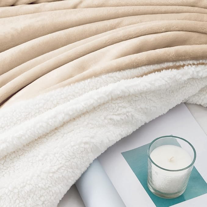 Walensee Sherpa Fleece Blanket (Queen Size 90”x90” Taupe tan) Plush Throw Fuzzy Super Soft Reversible Microfiber Flannel Blankets for Couch, Bed, Sofa Ultra Luxurious Warm and Cozy for All Seasons
